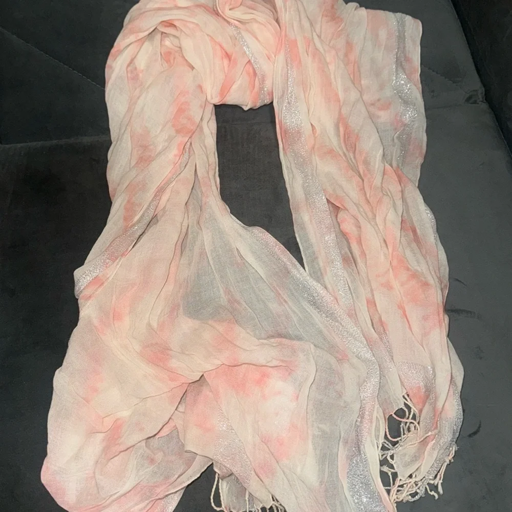 Pink watercolor with silver inlay fashion scarf. NWOT